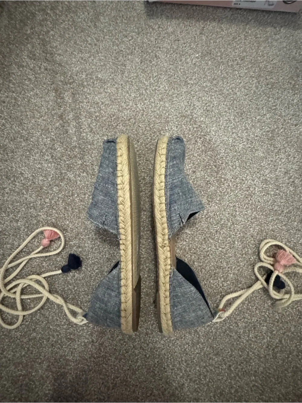 TOMS Chambray Espadrille Lace-Up Flats in Blue with Cream Laces